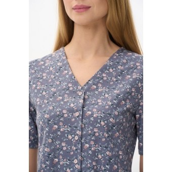 Платье  женское       трикотажное     с коротким рукавом  серое  Цветы