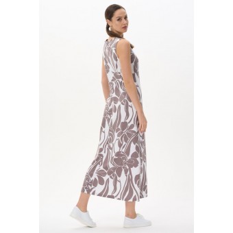 Платье  женское       трикотажное     без рукавов  бежевое  Цветы   