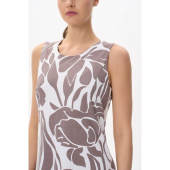 Платье  женское       трикотажное     без рукавов  бежевое  Цветы   