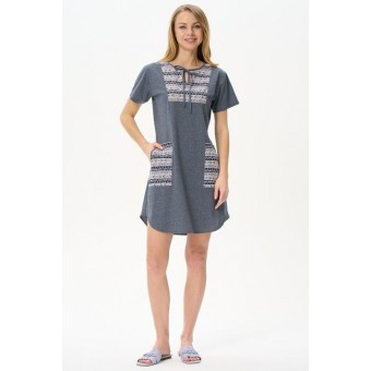 Платье  женское       Пенье     с коротким рукавом  серое  Рисунок