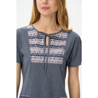 Платье  женское       Пенье     с коротким рукавом  серое  Рисунок