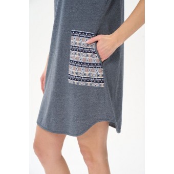 Платье  женское       Пенье     с коротким рукавом  серое  Рисунок