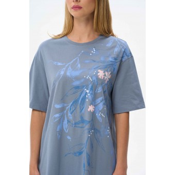 Платье  женское       трикотажное     с рукавом 1/2  серое  Растения