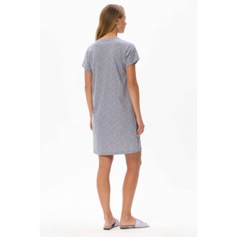 Платье  женское       Пенье     с коротким рукавом  серое  Листья