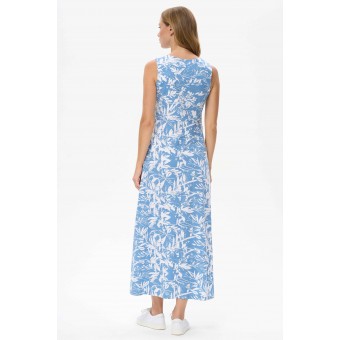 Платье  женское       трикотажное     без рукавов  голубое  Листья