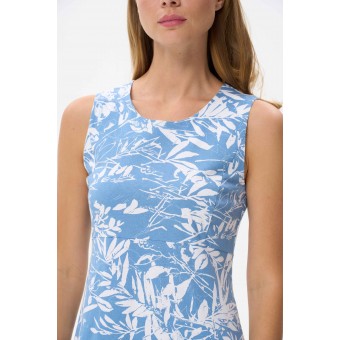 Платье  женское       трикотажное     без рукавов  голубое  Листья