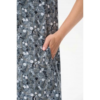 Платье  женское       из кулирки     с коротким рукавом  серое  Цветы