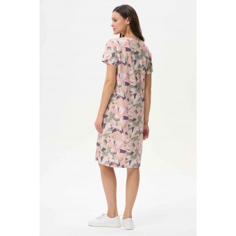 Платье  женское       из кулирки     с коротким рукавом  розовое  Абстракция   