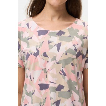 Платье  женское       из кулирки     с коротким рукавом  розовое  Абстракция   