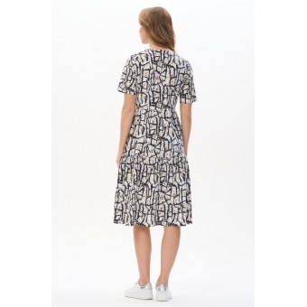 Платье  женское       из кулирки     с коротким рукавом  Бежевый, Черный  Абстракция   