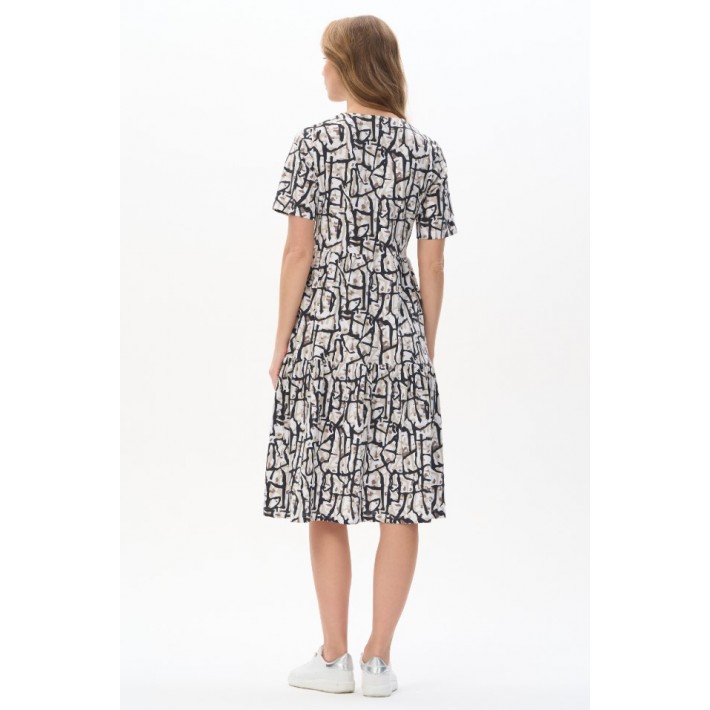 Платье женское из кулирки с коротким рукавом Бежевый, Черный Абстракция