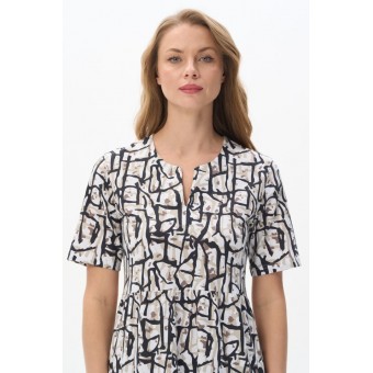 Платье  женское       из кулирки     с коротким рукавом  Бежевый, Черный  Абстракция   