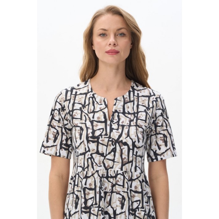 Платье женское из кулирки с коротким рукавом Бежевый, Черный Абстракция