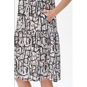 Платье  женское       из кулирки     с коротким рукавом  Бежевый, Черный  Абстракция   