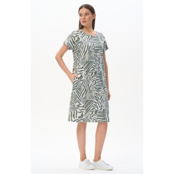 Платье  женское       из кулирки     с коротким рукавом  зеленое  Абстракция   