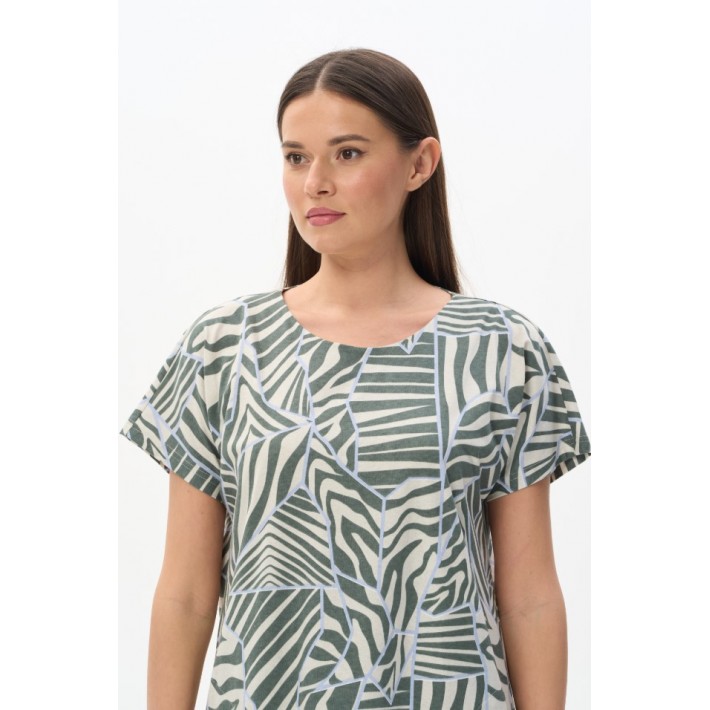 Платье женское из кулирки с коротким рукавом зеленое Абстракция