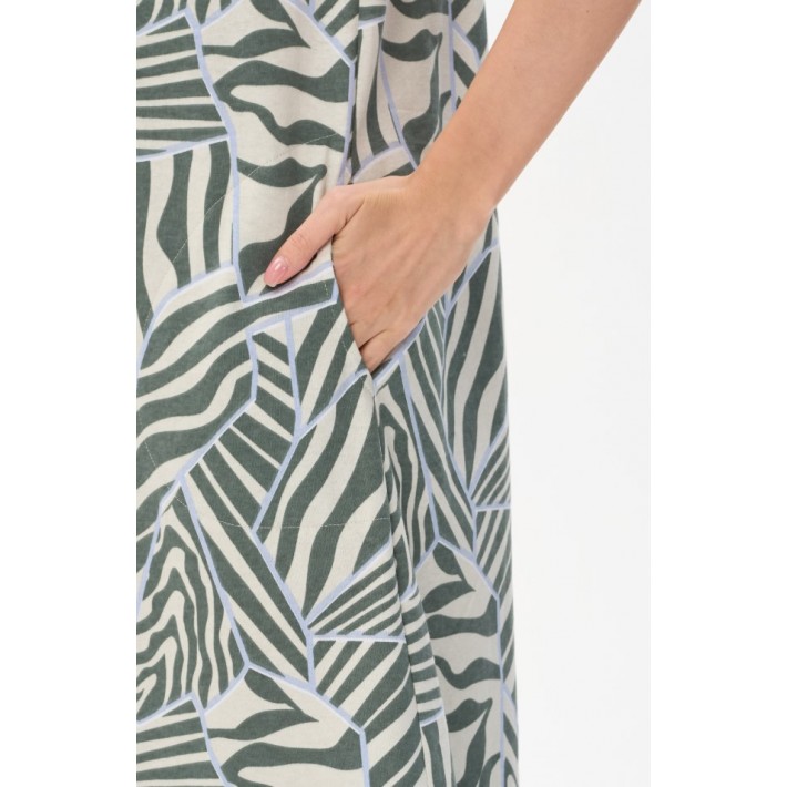 Платье женское из кулирки с коротким рукавом зеленое Абстракция