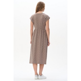 Платье  женское       из кулирки     с коротким рукавом  коричневое  Горох   