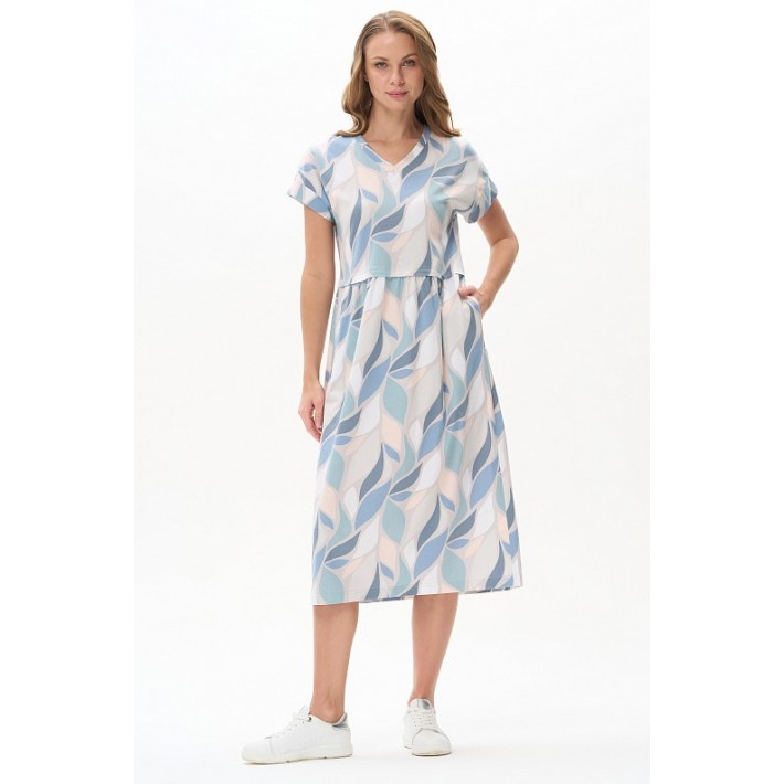 Платье женское из кулирки с коротким рукавом разноцветное Абстракция