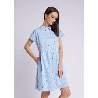 Платье  женское       из поплина     с коротким рукавом  голубое