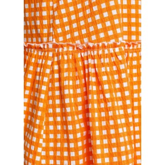 Платье  женское       трикотажное     с коротким рукавом  оранжевое  Клетка   