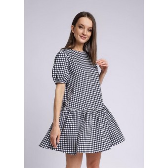Платье  женское       трикотажное     с коротким рукавом  серое  Клетка