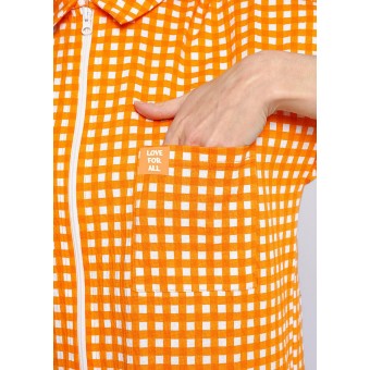 Платье  женское       трикотажное     с коротким рукавом  оранжевое  Клетка   