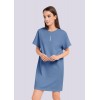 Платье женское из футера с коротким рукавом синее однотонное