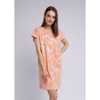 Платье  женское       трикотажное     с коротким рукавом  оранжевое  Животные