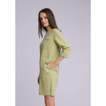 Платье  женское       трикотажное     с длинным рукавом  хаки  однотонное