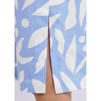 Платье  женское       трикотажное     без рукавов  Голубой, Белый  Листья