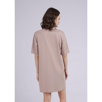 Платье  женское       трикотажное     с рукавом 1/2  Светло-коричневый  Надписи   