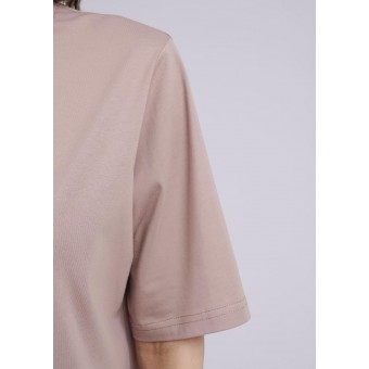 Платье  женское       трикотажное     с рукавом 1/2  Светло-коричневый  Надписи   