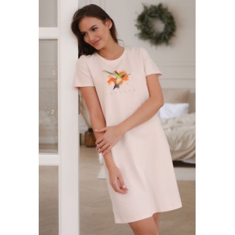 Платье  женское       трикотажное     с коротким рукавом  розовое  Животные   