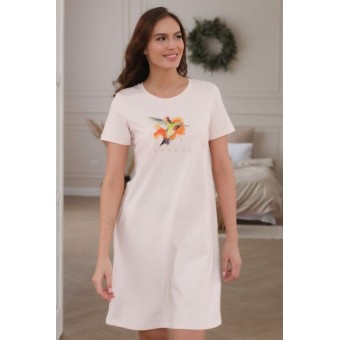 Платье  женское       трикотажное     с коротким рукавом  розовое  Животные   