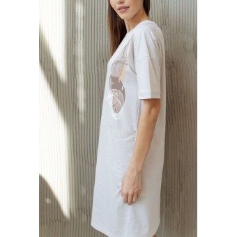 Платье  женское       трикотажное     с коротким рукавом  голубое  Листья