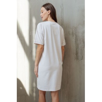 Платье  женское       трикотажное     с коротким рукавом  голубое  Листья