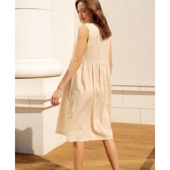 Платье  женское       из льна     без рукавов  бежевое  однотонное   