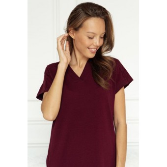 Платье  женское       трикотажное     с коротким рукавом  бордовое  однотонное