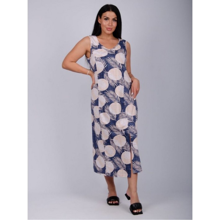 Платье женское из кулирки без рукавов синее