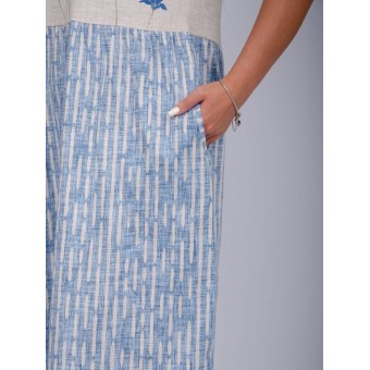 Платье  женское       из кулирки     с коротким рукавом  Бежевый, Голубой  Цветы