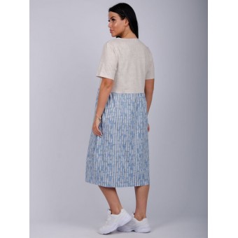 Платье  женское       из кулирки     с коротким рукавом  Бежевый, Голубой  Цветы