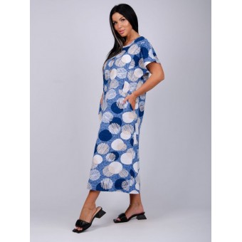 Платье  женское       из кулирки   на пуговицах  с коротким рукавом  синее