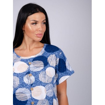 Платье  женское       из кулирки   на пуговицах  с коротким рукавом  синее