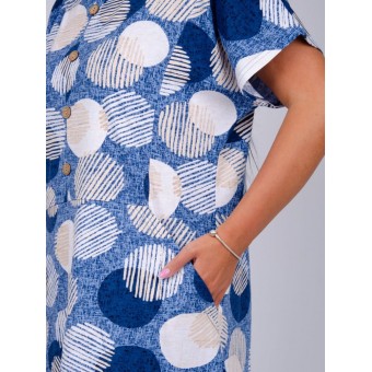 Платье  женское       из кулирки   на пуговицах  с коротким рукавом  синее