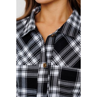 Туника  женская       из кулирки   на пуговицах  с рукавом 3/4  черная  Клетка Kuzina  