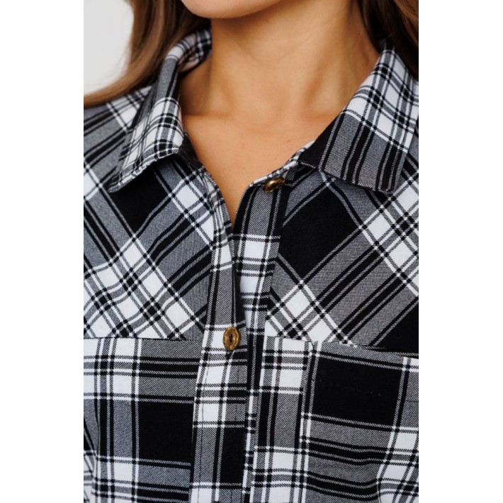 Туника женская из кулирки на пуговицах с рукавом 3/4 черная Клетка Kuzina
