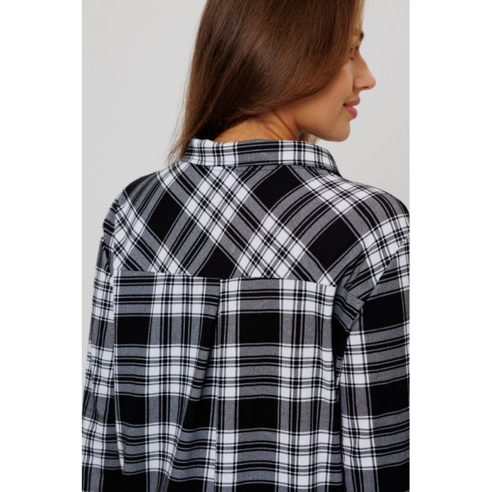 Туника женская из кулирки на пуговицах с рукавом 3/4 черная Клетка Kuzina