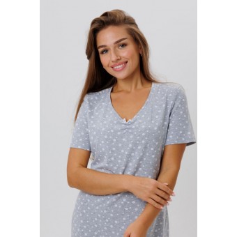 Туника  женская       из кулирки     с коротким рукавом  серая  Горох Kuzina  