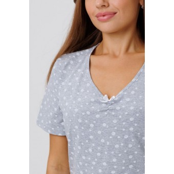 Туника  женская       из кулирки     с коротким рукавом  серая  Горох Kuzina  